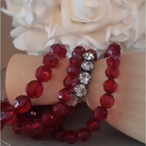 Set Of 4 Elegant Red Beaded Bracelet